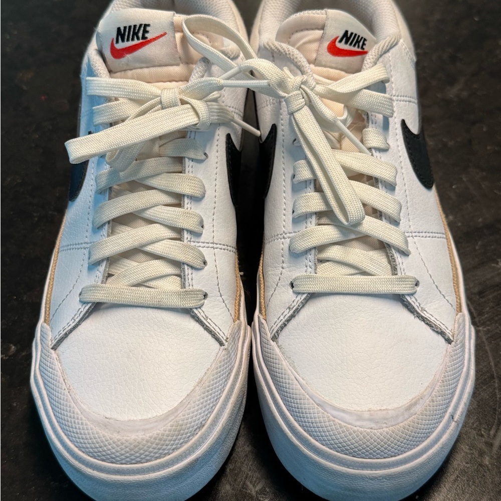 Nike White Sneakers with Black and Red Accents